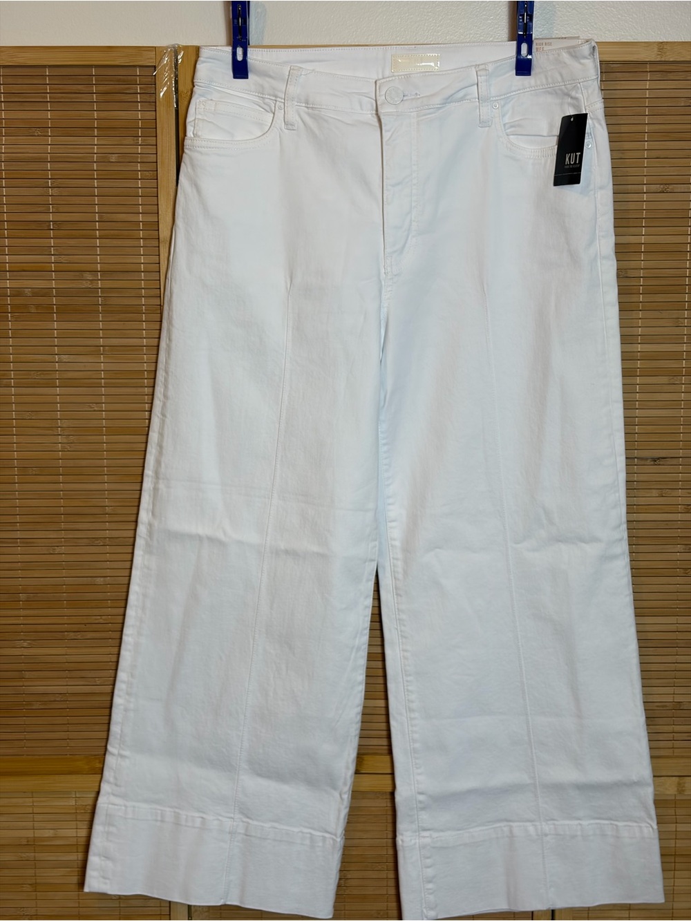 Kut from the Kloth White Wide-Leg Crop Jeans 12-14 (Waist 34 inches) Coastal
